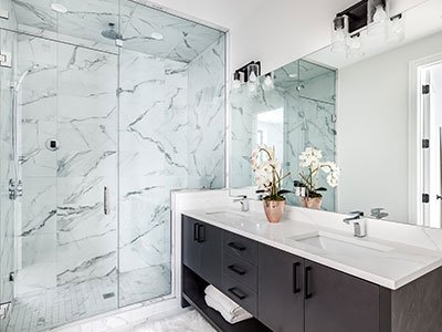 Greystone Remodeling product display image: Large bathroom with marble shower